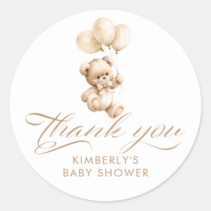Beige Ballonnen Teddybeer Baby Shower Bedankt Ronde Sticker