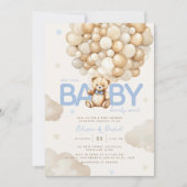 Beige ballonnen Teddybeer Modern Baby shower Kaart (Voorkant)