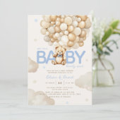 Beige ballonnen Teddybeer Modern Baby shower Kaart (Staand voorkant)