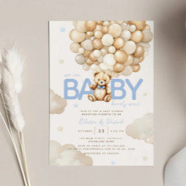Beige ballonnen Teddybeer Modern Baby shower Kaart
