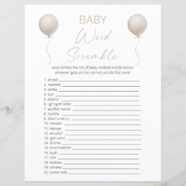 Beige Balloon Baby shower Word Scramble