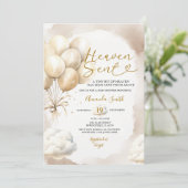 Beige Balloon Heaven Sent Baby Shower Cloud Kaart (Staand voorkant)