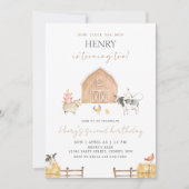 Beige Barn 2nd Birthday Farm Animals Party Kaart (Voorkant)