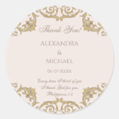 Beige Baroque Christian Wedding Thank You  Ronde Sticker (Voorkant)