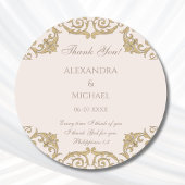 Beige Baroque Christian Wedding Thank You  Ronde Sticker
