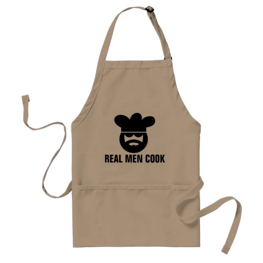 Beige BBQ schort voor mannen | Echte mannen koken (Voorkant)