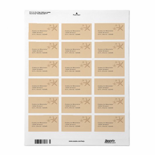 Beige Beach thema Starfish retouradres Label (Full Sheet)