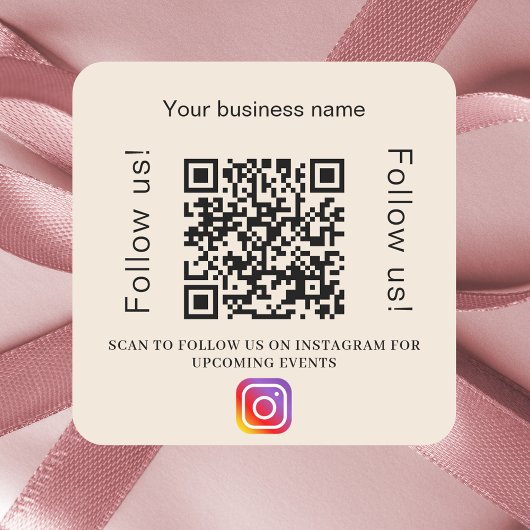 Beige bedrijfsnaam qr code instagram vierkante sticker