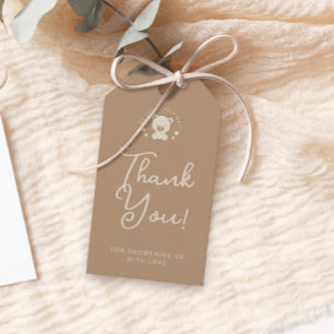 Beige Beer Baby Shower Bedankkaartjes Cadeaulabel