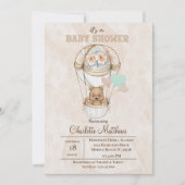 Beige Beer Hot Air Ballon Baby shower Kaart (Voorkant)