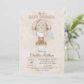 Beige Beer Hot Air Ballon Baby shower Kaart (Staand voorkant)