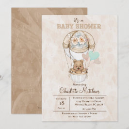 Beige Beer Hot Air Ballon Baby shower Kaart