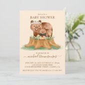 Beige Beer Waterverf mammie Baby shower Boy Kaart (Staand voorkant)
