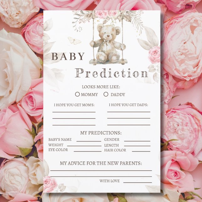 Beige Beige Waterverf Teddybeer Roze Bloemen (Creator heeft geüpload)