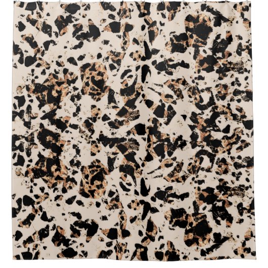 Beige Black Brown Mosaic Animal Print Abstract Douchegordijn (Voorkant)