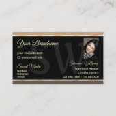 Beige Black Brown Stripes met monogram en foto Visitekaartje (Achterkant)