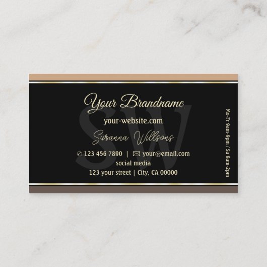 Beige Black en Brown Stripes Modern met monogram Visitekaartje (Achterkant)