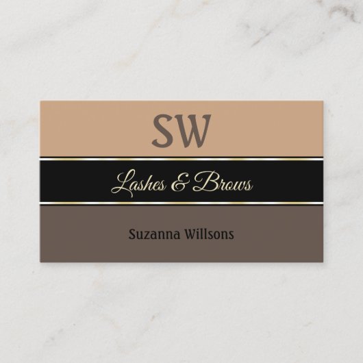 Beige Black en Brown Stripes Modern met monogram Visitekaartje (Voorkant)