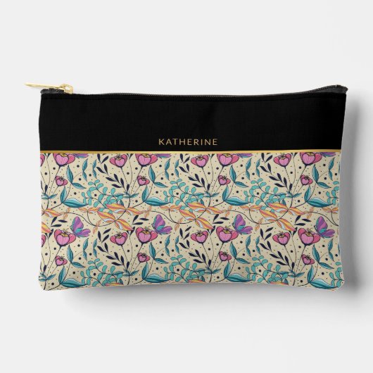 Beige Black Flowers Pattern Pretty Girly Trendy Etui (Voorkant)