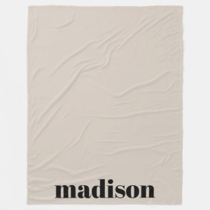 Beige Black Modern Monogram Persoonlijke naam Fleece Deken