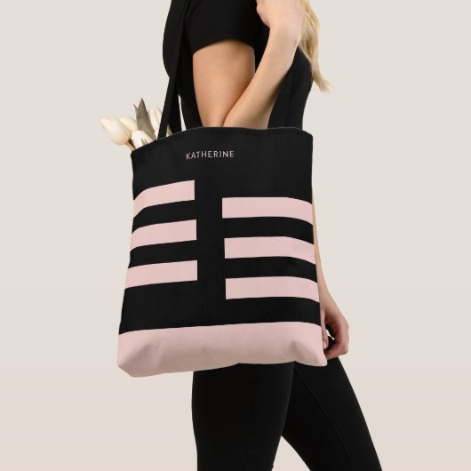 Beige Black Modern Trendy Stylish Tote Bag (Dichtbij)