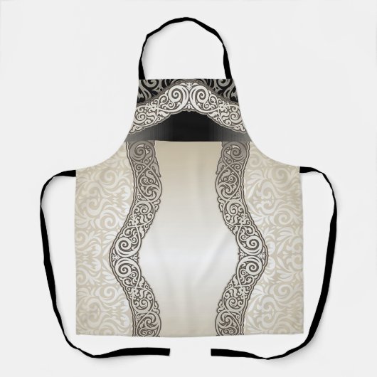 "Beige & Black Motief" Middelgroot Schort (Voorkant)