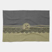 Beige & Black Natural Linen & Black Lace Theedoek (Horizontaal)