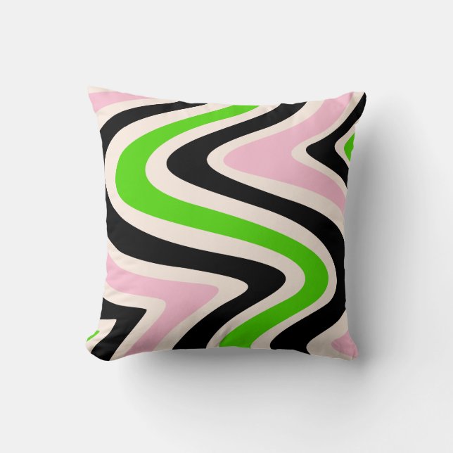 Beige Black Pink Green Abstract Swirl Kussen (Voorkant)