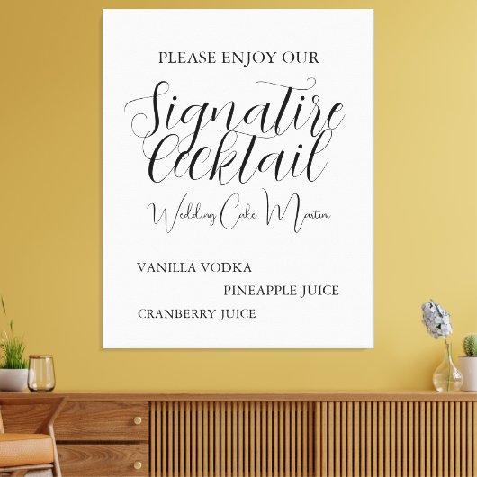 Beige Black Script Wedding Signature Drink Poster Canvas Afdruk (Insitu (Woonkamer))