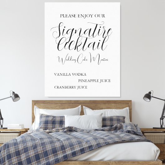 Beige Black Script Wedding Signature Drink Poster Canvas Afdruk (Insitu (Slaapkamer))