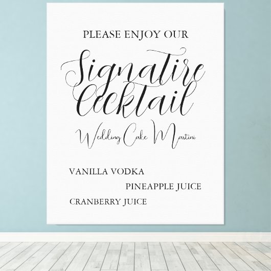 Beige Black Script Wedding Signature Drink Poster Canvas Afdruk (Insitu (Houten vloer))