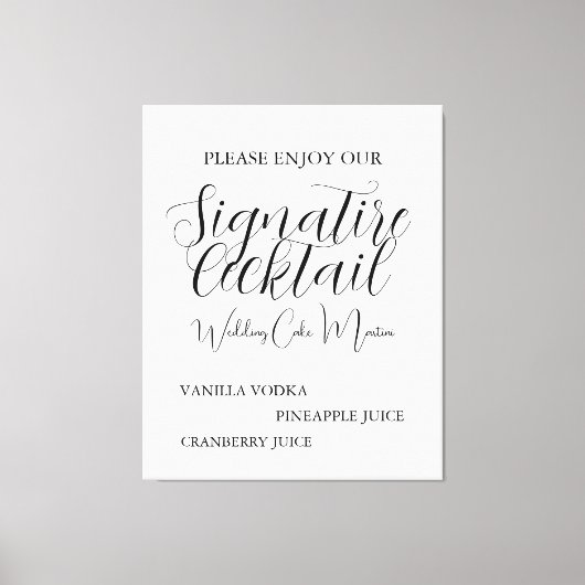 Beige Black Script Wedding Signature Drink Poster Canvas Afdruk (Voorkant)