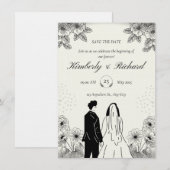 Beige Black Simple Illustation Wedding Invitation Kaart (Voorkant / Achterkant)