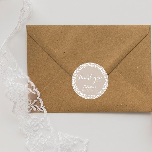 Beige Bladeren Bruidsfeest Ronde Sticker