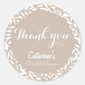 Beige Bladeren Bruidsuitnodiging  Ronde Sticker (Voorkant)