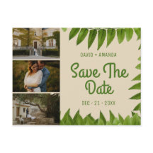 Beige Bladgroen Drie Foto Collage Save The Date