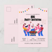 Beige Blau Speelse BBQ-feest Ansichtkaart Briefkaart (Voorkant / Achterkant)