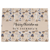 Beige blauw gebreide winter draag nordic Christmas Groot Cadeauzakje (Voorkant)