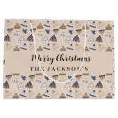 Beige blauw gebreide winter draag nordic Christmas Groot Cadeauzakje (Achterkant)