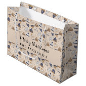 Beige blauw gebreide winter draag nordic Christmas Groot Cadeauzakje (Voorkant Gekanteld)