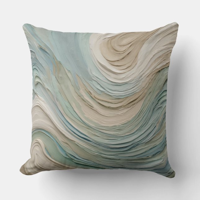 Beige Blauw Groen Abstracte Draaikolk Kussen (Voorkant)