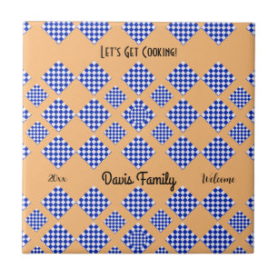 Beige Blauw Wit Diamant Patroon Tegeltje