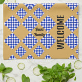 Beige blauw wit geruit theedoek (Gevouwen)