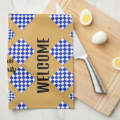 Beige blauw wit geruit theedoek (Quarter Fold)