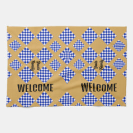 Beige blauw wit geruit theedoek