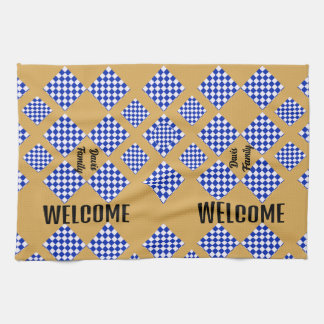 Beige blauw wit geruit theedoek