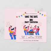 Beige Blauwe BBQ Save the Date Plat Kaart (Voorkant / Achterkant)