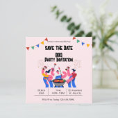 Beige Blauwe BBQ Save the Date Plat Kaart (Staand voorkant)