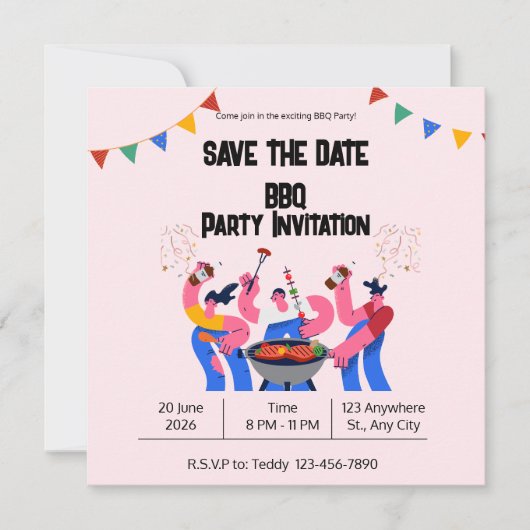 Beige Blauwe BBQ Save the Date Plat Kaart (Voorkant)