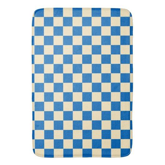 Beige + Blauwe Check Checkerboard Patroon Badmat (Voorkant Verticaal)